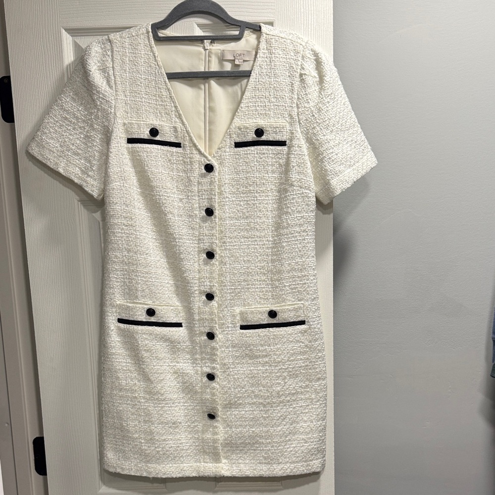 Loft White and Black Sheath Mini Dress V-Neck Work